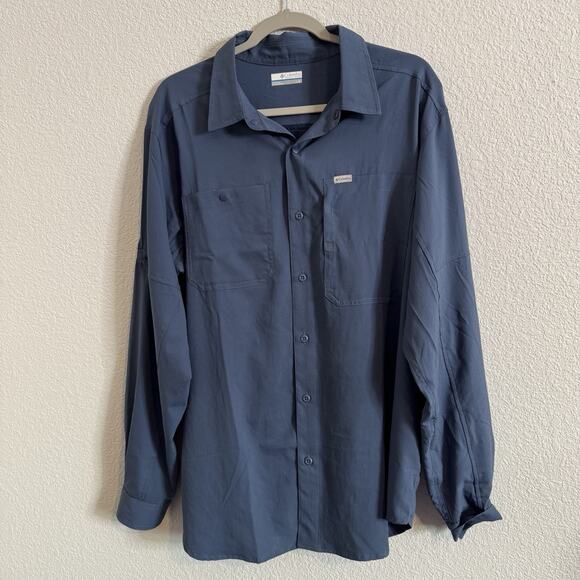Columbia Omni-Shade Men's Shirt Large Fishing Vent Blue Roll Tab Sleeve UFP40+ - Picture 1 of 7
